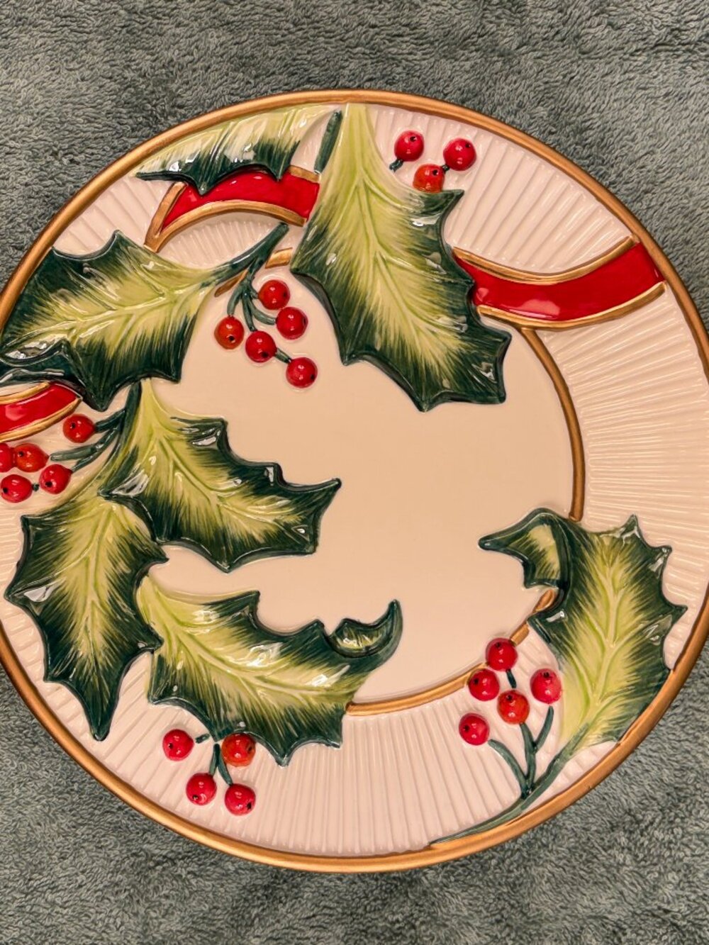 Fitz and Floyd Noel Classique Christmas Canape Plate Holly Berry 2004 NIB